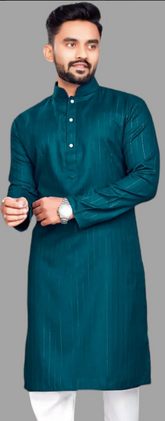 Blue Blended Cotton Kurta with Silver Thread Work
